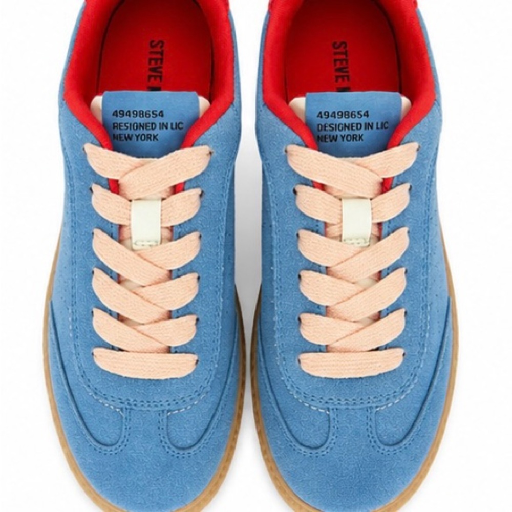 Steve Madden Kids Blue Suede Sneakers with Peach Laces